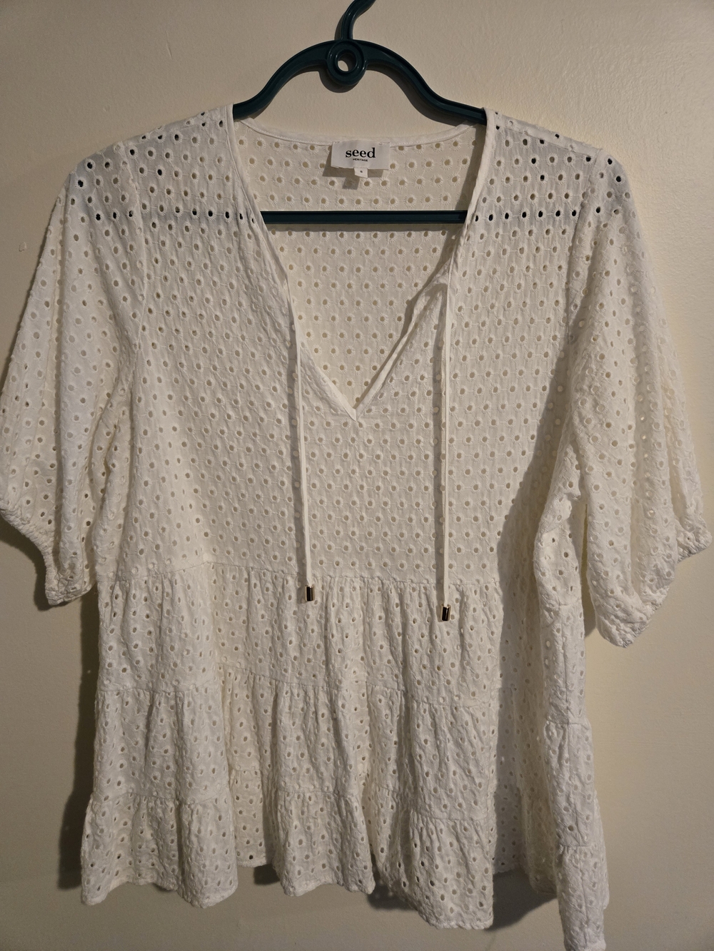 Seed Heritage White Eyelet Tiered Tunic with Tie